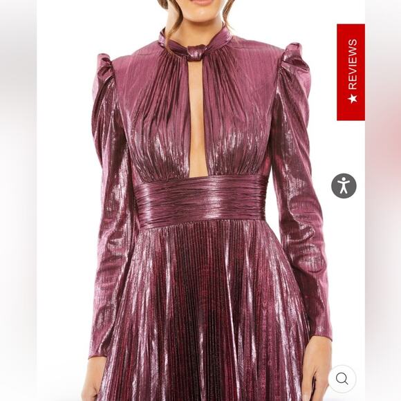 NWT Mac Duggal 30758 Rose Metallic Keyhole Long Sleeve Pleated Maxi Dress Sz XS - Picture 2 of 15